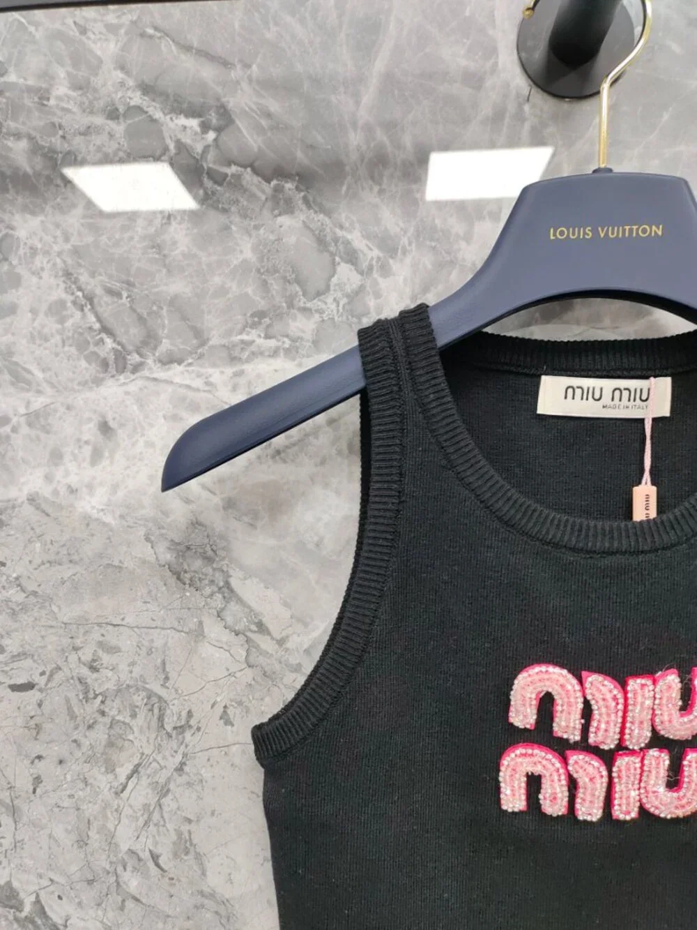 Miu Miu Ribbed Jersey Black Tank Top